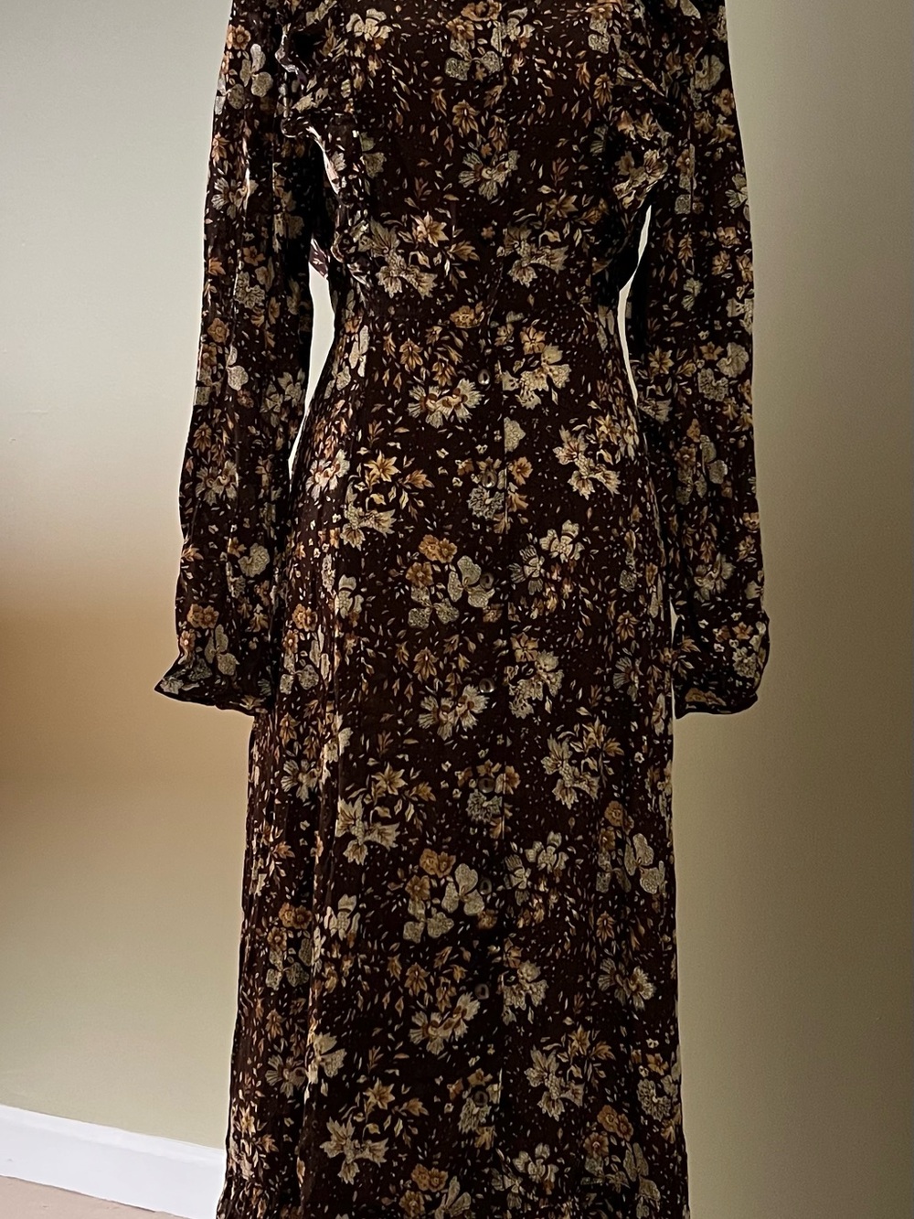 April Cornell Brown Floral Long-Sleeve Maxi Dress